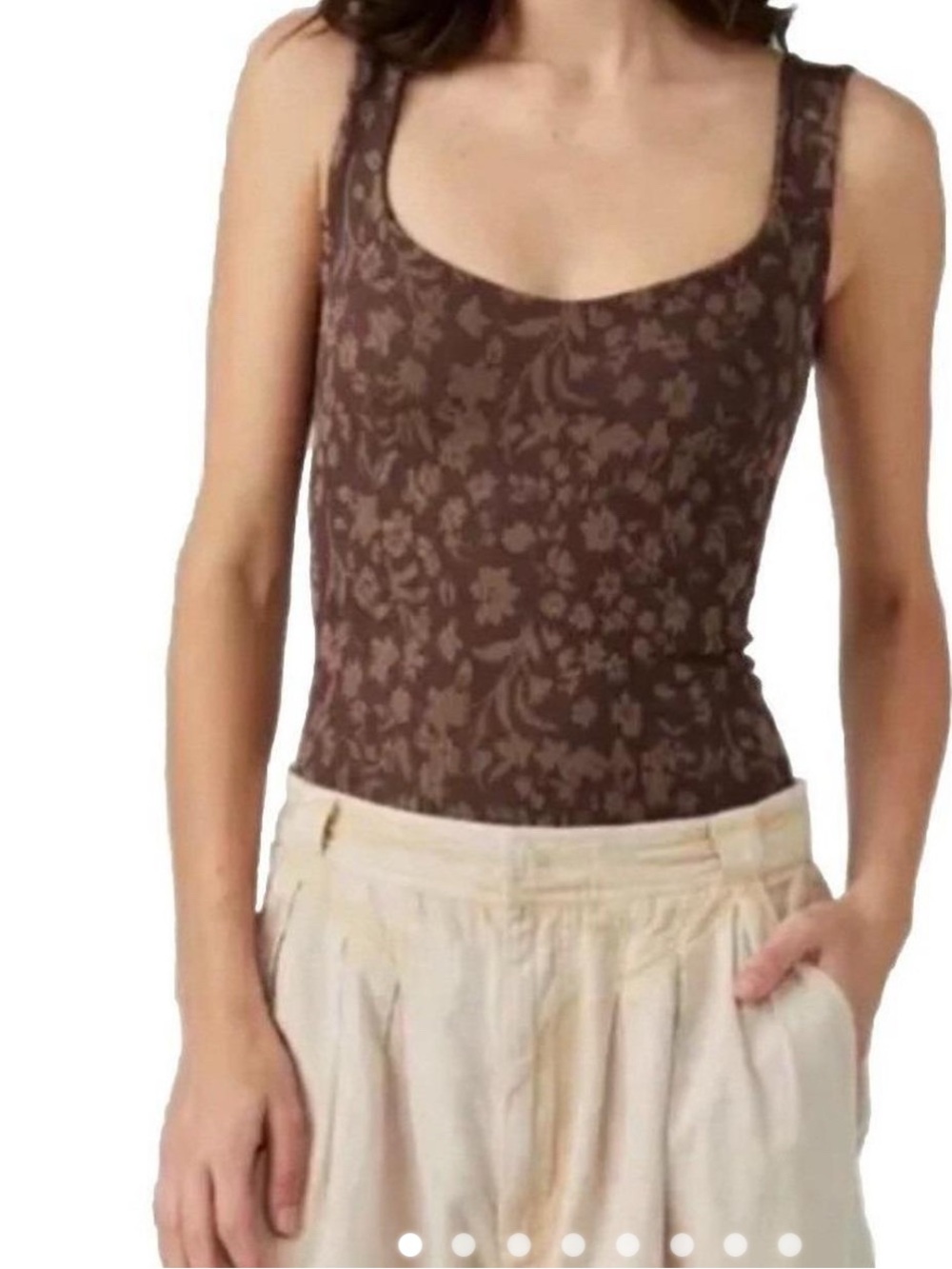Free People Intimately Chocolate Floral Jacquard Bodysuit Brown Scoop Back